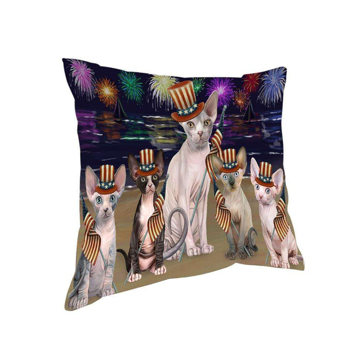 4th of July Independence Day Firework Sphynx Cats Pillow PIL64636
