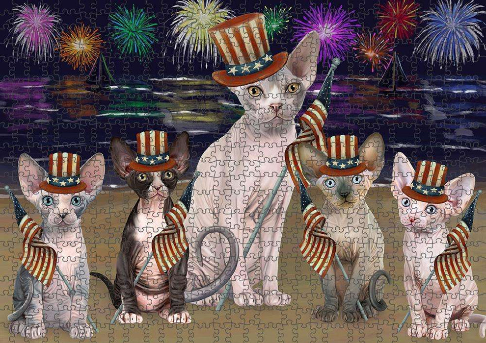 4th of July Independence Day Firework Sphynx Cats Puzzle with Photo Tin PUZL61305