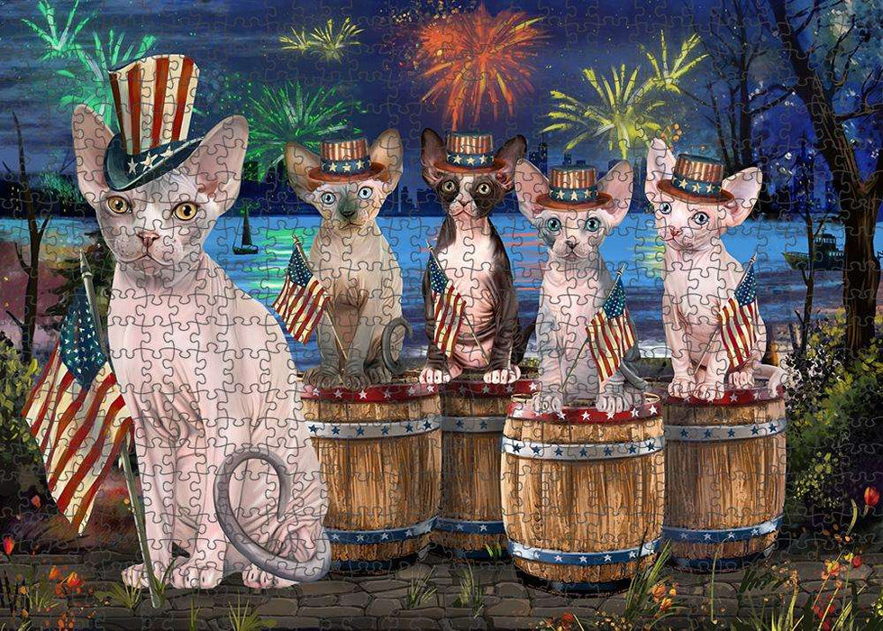 4th of July Independence Day Firework Sphynx Cats Puzzle with Photo Tin PUZL83624