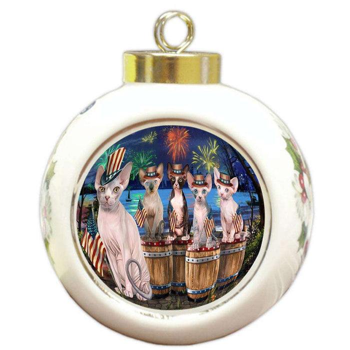 4th of July Independence Day Firework Sphynx Cats Round Ball Christmas Ornament RBPOR54117