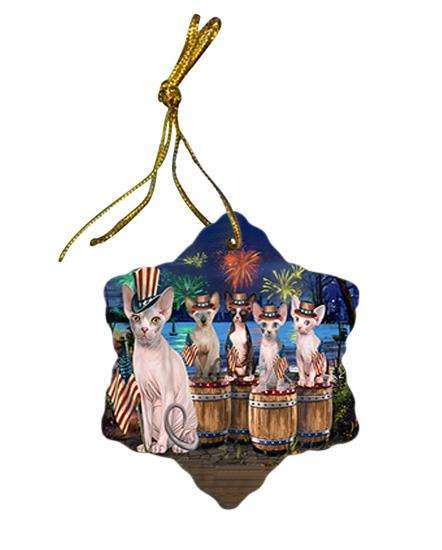 4th of July Independence Day Firework Sphynx Cats Star Porcelain Ornament SPOR54108
