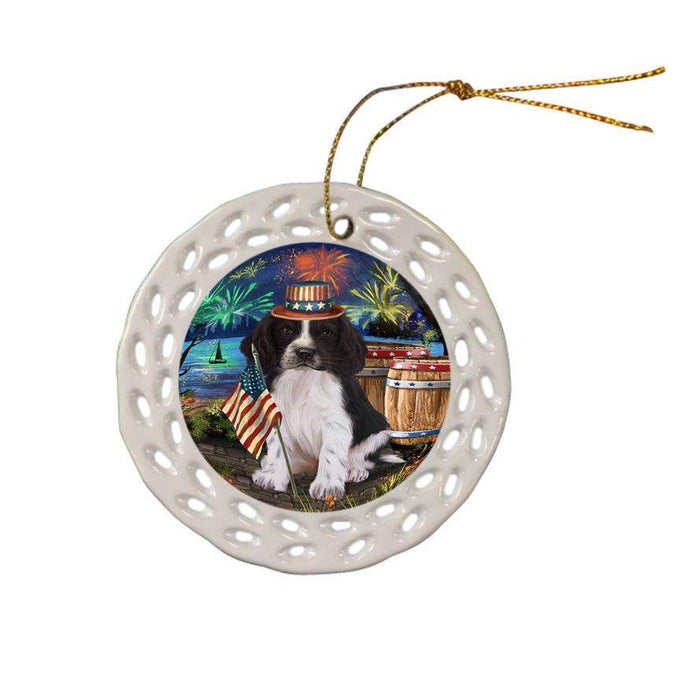 4th of July Independence Day Firework Springer Spaniel Dog Ceramic Doily Ornament DPOR54090