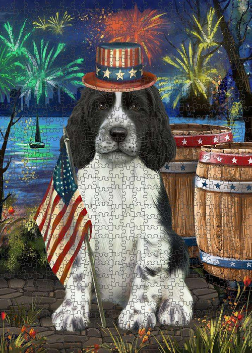 4th of July Independence Day Firework Springer Spaniel Dog Puzzle with Photo Tin PUZL83504