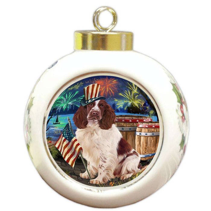 4th of July Independence Day Firework Springer Spaniel Dog Round Ball Christmas Ornament RBPOR54086