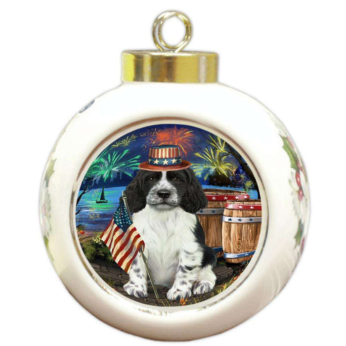 4th of July Independence Day Firework Springer Spaniel Dog Round Ball Christmas Ornament RBPOR54087