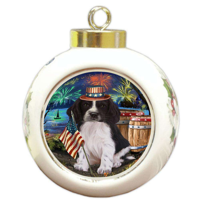 4th of July Independence Day Firework Springer Spaniel Dog Round Ball Christmas Ornament RBPOR54090