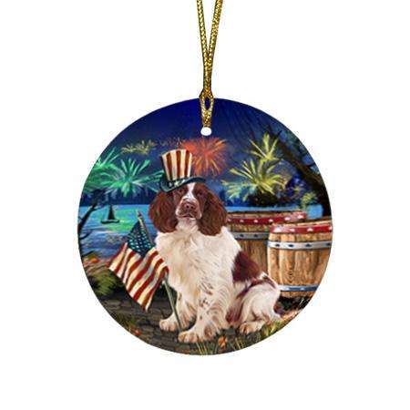 4th of July Independence Day Firework Springer Spaniel Dog Round Flat Christmas Ornament RFPOR54077
