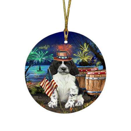 4th of July Independence Day Firework Springer Spaniel Dog Round Flat Christmas Ornament RFPOR54078