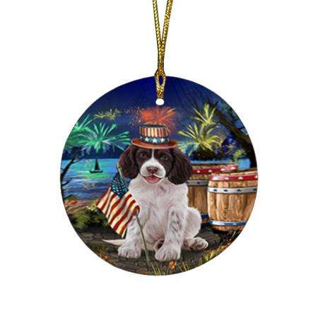 4th of July Independence Day Firework Springer Spaniel Dog Round Flat Christmas Ornament RFPOR54079