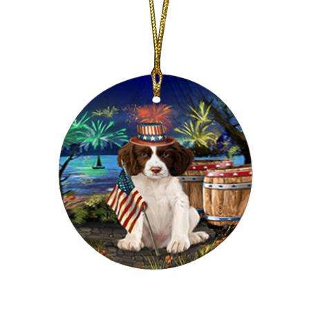 4th of July Independence Day Firework Springer Spaniel Dog Round Flat Christmas Ornament RFPOR54080