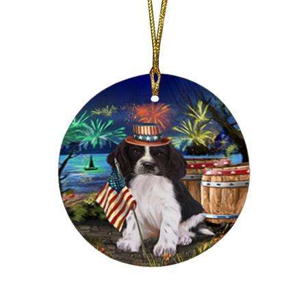 4th of July Independence Day Firework Springer Spaniel Dog Round Flat Christmas Ornament RFPOR54081