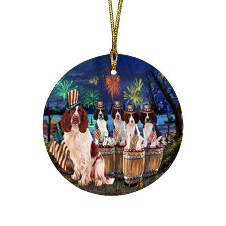 4th of July Independence Day Firework Springer Spaniels Dog Round Flat Christmas Ornament RFPOR54109