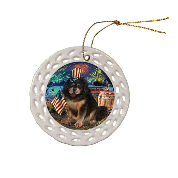 4th of July Independence Day Firework Tibetan Mastiff Dog Ceramic Doily Ornament DPOR54091