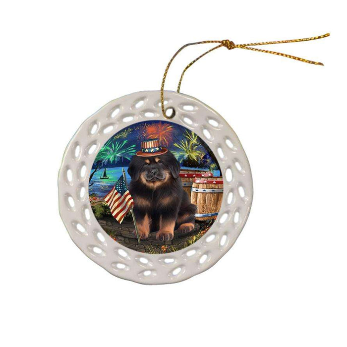 4th of July Independence Day Firework Tibetan Mastiff Dog Ceramic Doily Ornament DPOR54092