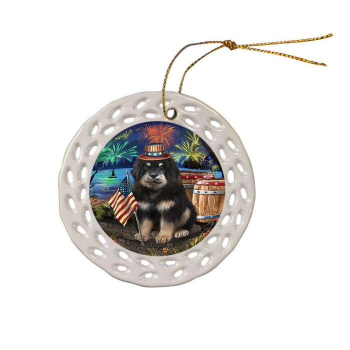 4th of July Independence Day Firework Tibetan Mastiff Dog Ceramic Doily Ornament DPOR54093