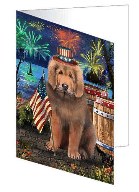 4th of July Independence Day Firework Tibetan Mastiff Dog Handmade Artwork Assorted Pets Greeting Cards and Note Cards with Envelopes for All Occasions and Holiday Seasons GCD66311