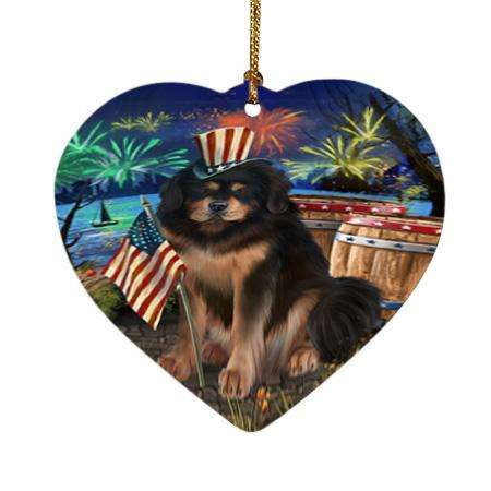4th of July Independence Day Firework Tibetan Mastiff Dog Heart Christmas Ornament HPOR54091