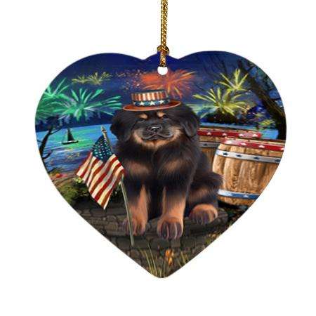 4th of July Independence Day Firework Tibetan Mastiff Dog Heart Christmas Ornament HPOR54092