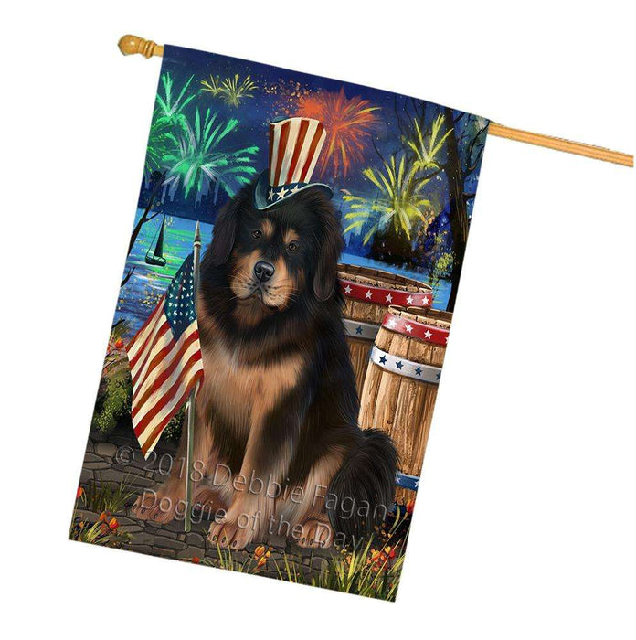 4th of July Independence Day Firework Tibetan Mastiff Dog House Flag FLG54289