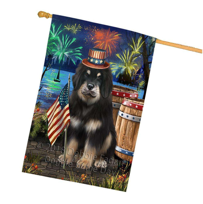 4th of July Independence Day Firework Tibetan Mastiff Dog House Flag FLG54291