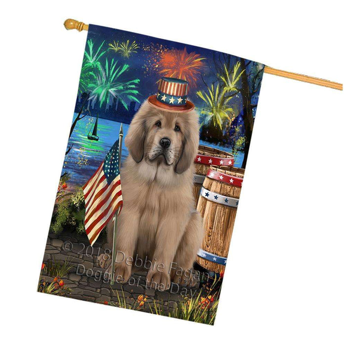 4th of July Independence Day Firework Tibetan Mastiff Dog House Flag FLG54293