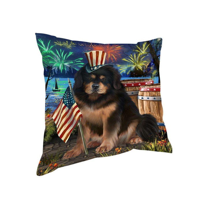 4th of July Independence Day Firework Tibetan Mastiff Dog Pillow PIL72988