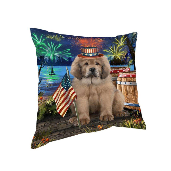 4th of July Independence Day Firework Tibetan Mastiff Dog Pillow PIL73004