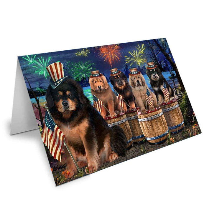 4th of July Independence Day Firework Tibetan Mastiffs Dog Handmade Artwork Assorted Pets Greeting Cards and Note Cards with Envelopes for All Occasions and Holiday Seasons GCD66386