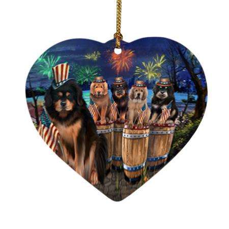 4th of July Independence Day Firework Tibetan Mastiffs Dog Heart Christmas Ornament HPOR54119