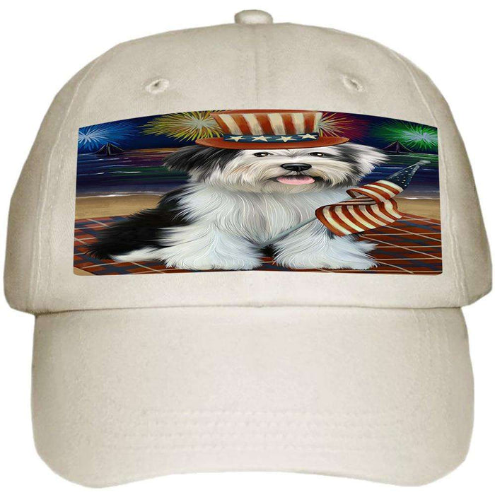 4th of July Independence Day Firework Tibetan Terrier Dog Ball Hat Cap HAT52593