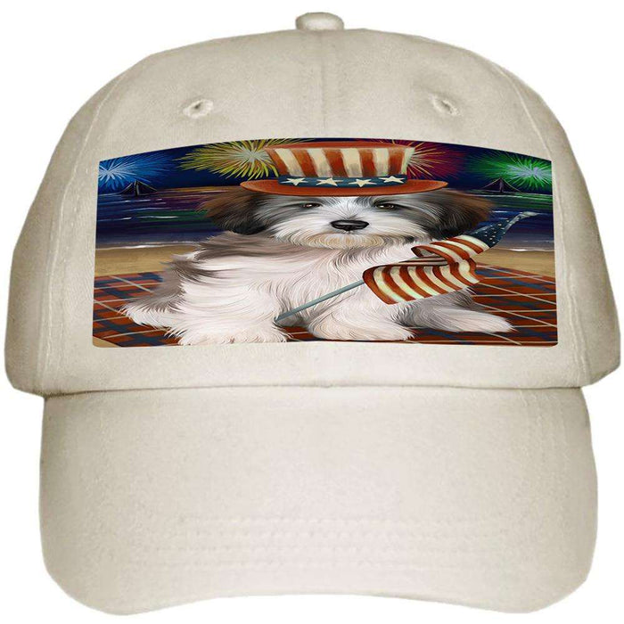 4th of July Independence Day Firework Tibetan Terrier Dog Ball Hat Cap HAT52596
