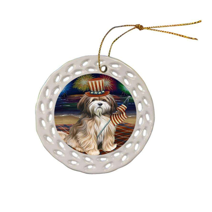 4th of July Independence Day Firework Tibetan Terrier Dog Ceramic Doily Ornament DPOR49618