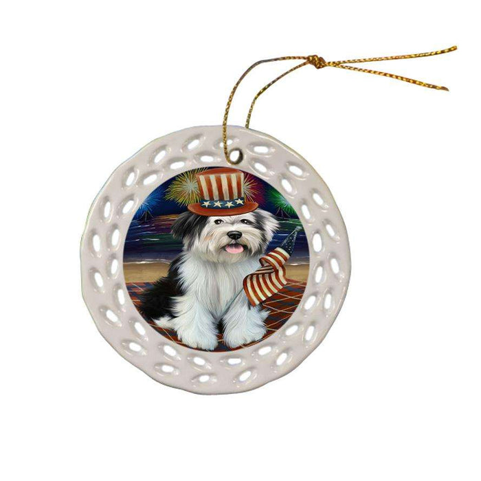 4th of July Independence Day Firework Tibetan Terrier Dog Ceramic Doily Ornament DPOR49620