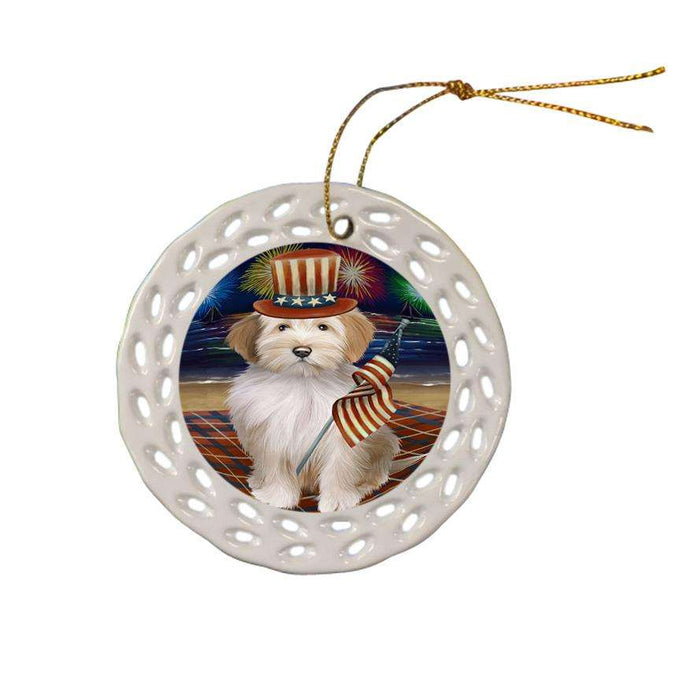 4th of July Independence Day Firework Tibetan Terrier Dog Ceramic Doily Ornament DPOR49623