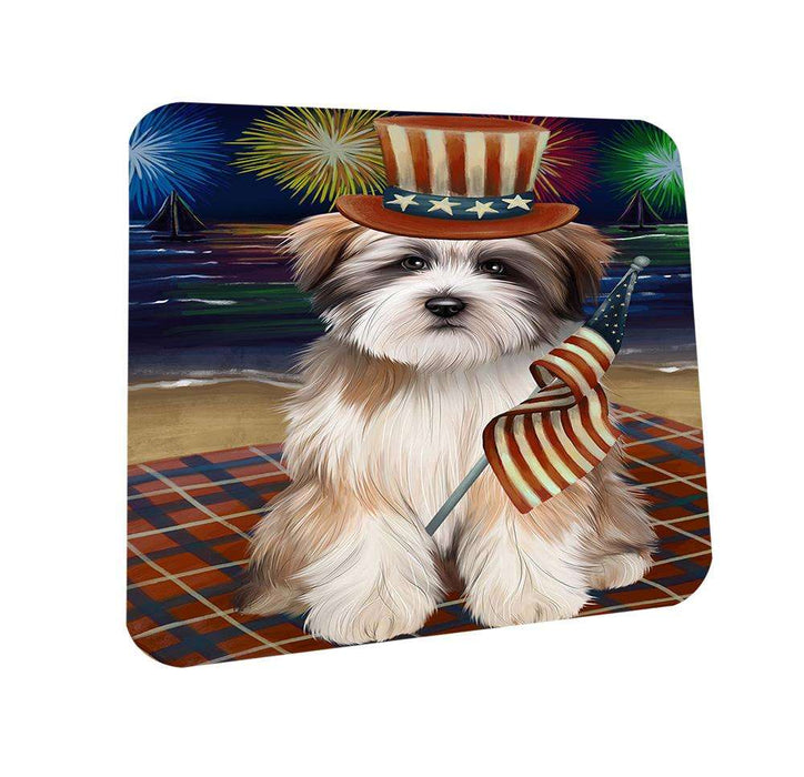 4th of July Independence Day Firework Tibetan Terrier Dog Coasters Set of 4 CST49682