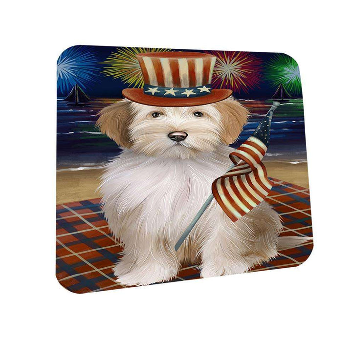 4th of July Independence Day Firework Tibetan Terrier Dog Coasters Set of 4 CST49683