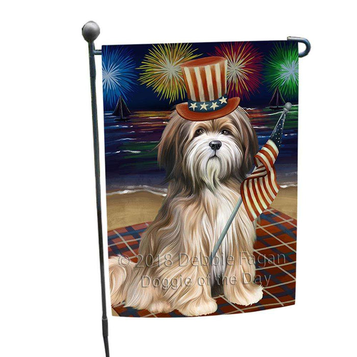 4th of July Independence Day Firework Tibetan Terrier Dog Garden Flag GFLG49447