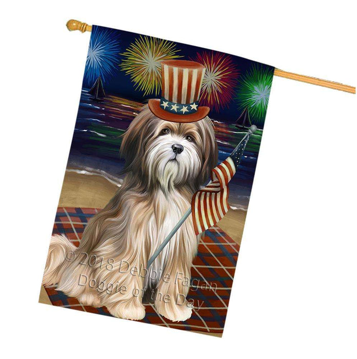 4th of July Independence Day Firework Tibetan Terrier Dog House Flag FLG49583