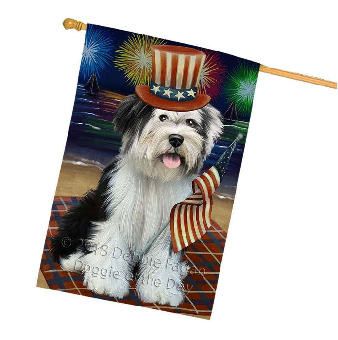 4th of July Independence Day Firework Tibetan Terrier Dog House Flag FLG49585