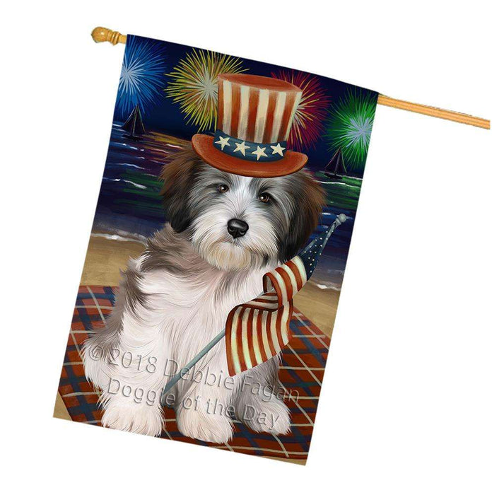 4th of July Independence Day Firework Tibetan Terrier Dog House Flag FLG49586