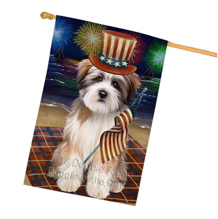 4th of July Independence Day Firework Tibetan Terrier Dog House Flag FLG49587