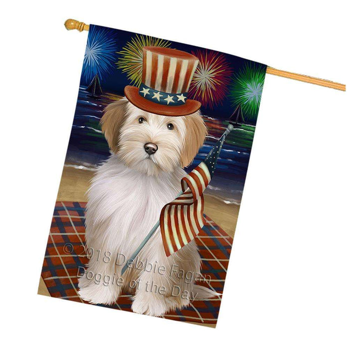 4th of July Independence Day Firework Tibetan Terrier Dog House Flag FLG49588