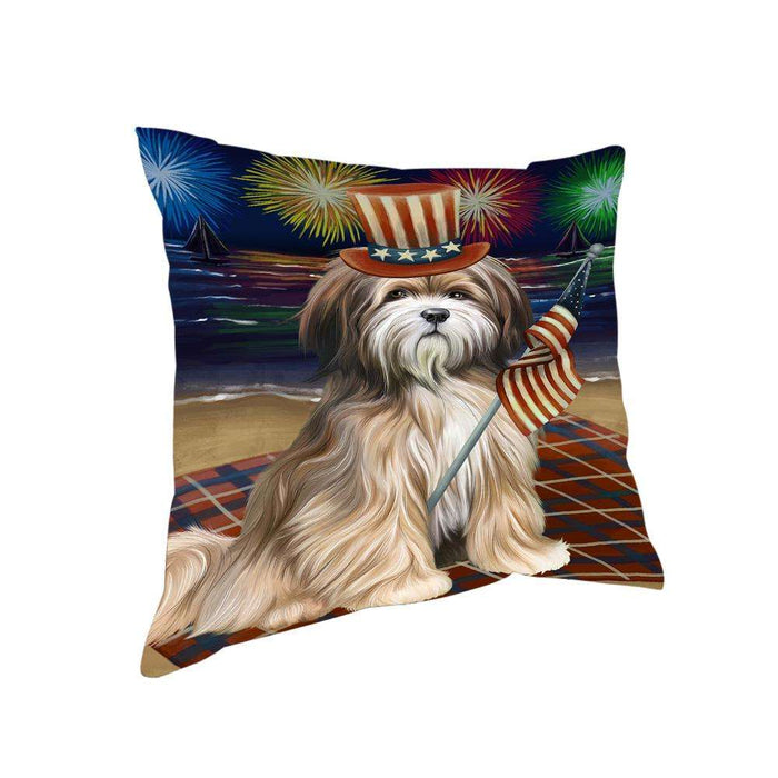 4th of July Independence Day Firework Tibetan Terrier Dog Pillow PIL54328