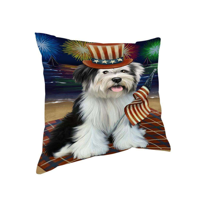 4th of July Independence Day Firework Tibetan Terrier Dog Pillow PIL54336