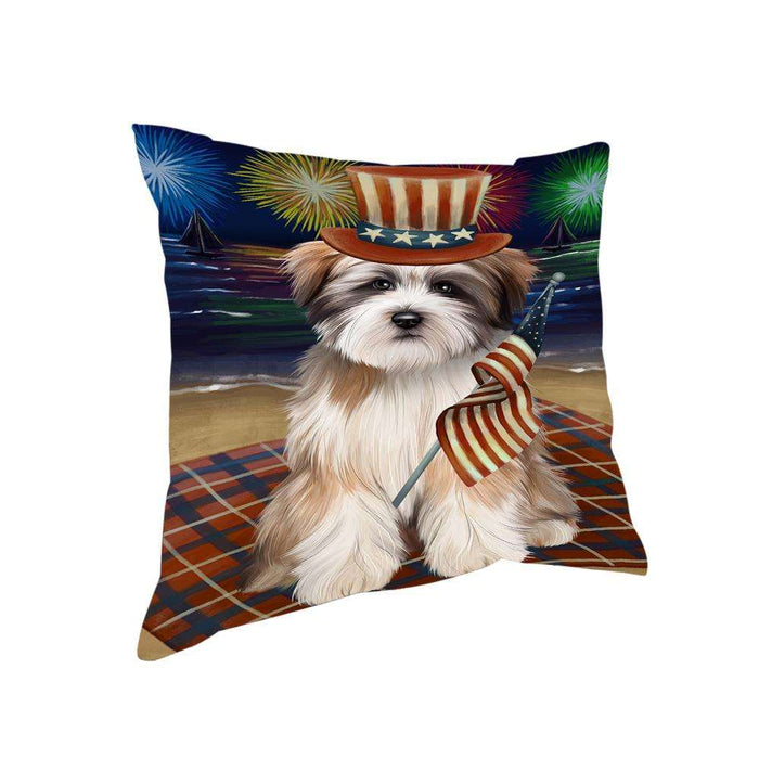 4th of July Independence Day Firework Tibetan Terrier Dog Pillow PIL54344