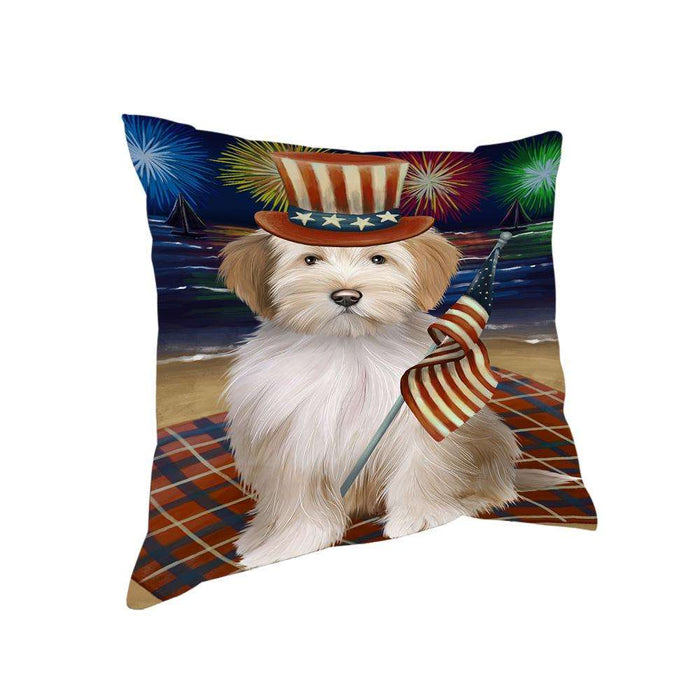4th of July Independence Day Firework Tibetan Terrier Dog Pillow PIL54348