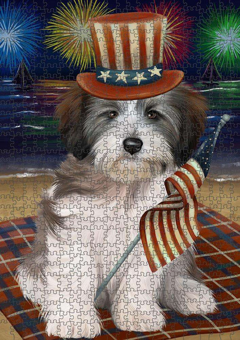4th of July Independence Day Firework Tibetan Terrier Dog Puzzle with Photo Tin PUZL52569