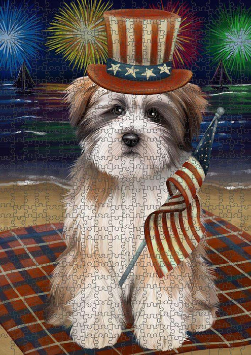 4th of July Independence Day Firework Tibetan Terrier Dog Puzzle with Photo Tin PUZL52572