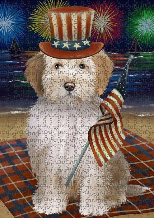 4th of July Independence Day Firework Tibetan Terrier Dog Puzzle with Photo Tin PUZL52575