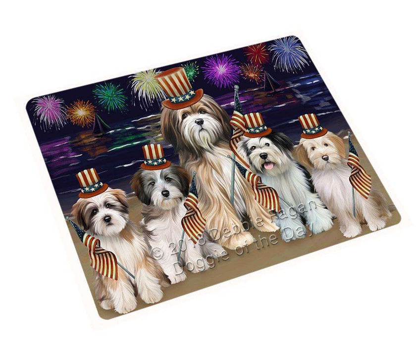 4th of July Independence Day Firework Tibetan Terrier Dog Tempered Cutting Board C52722